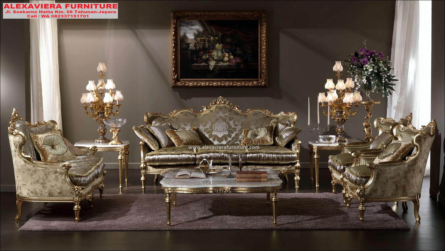 Set Kursi Tamu Klasik Ukiran Kekinian Mewah Gold KT 100 Kursi Sofa